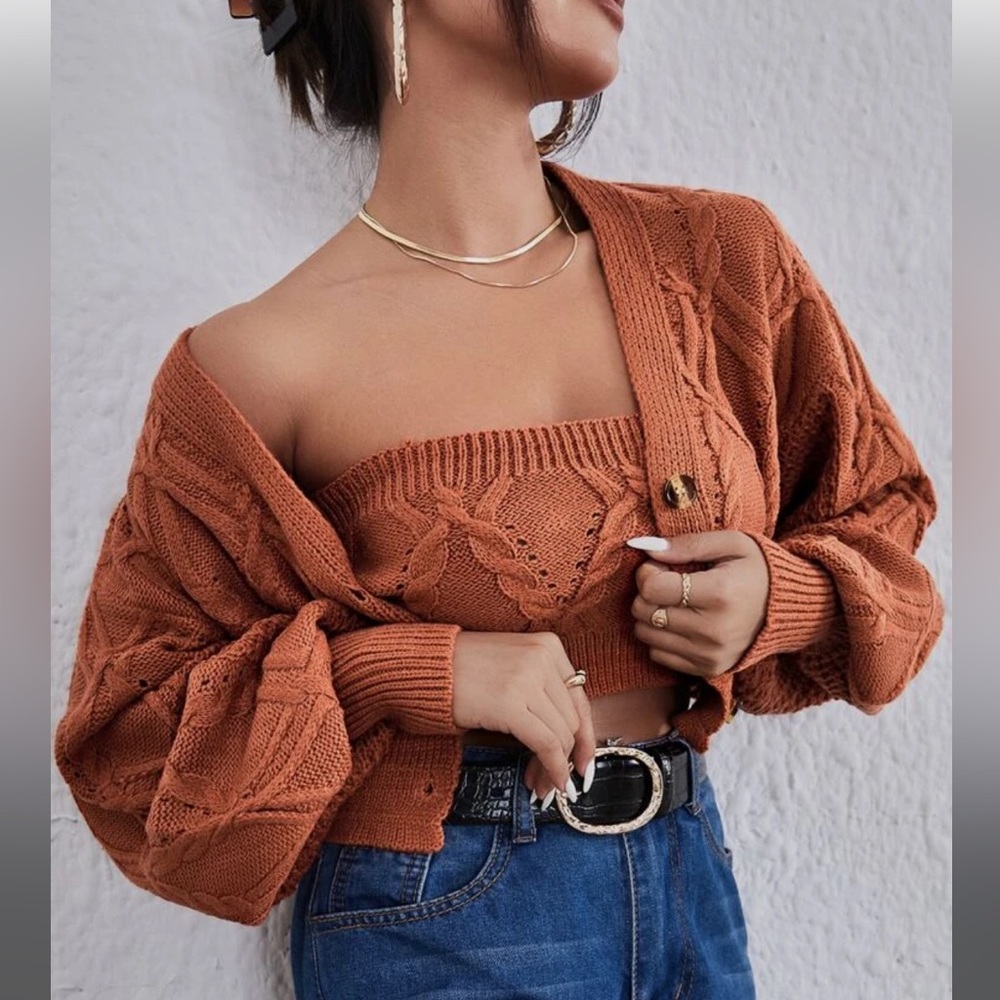 Knit tube top and cardigan set